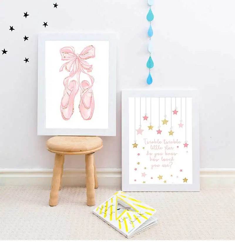Poster Cartoon Wall Pictures Bedroom Baby Room Decor Pink Dress Canvas Print Nursery Art Nordic Painting Girl Ballet