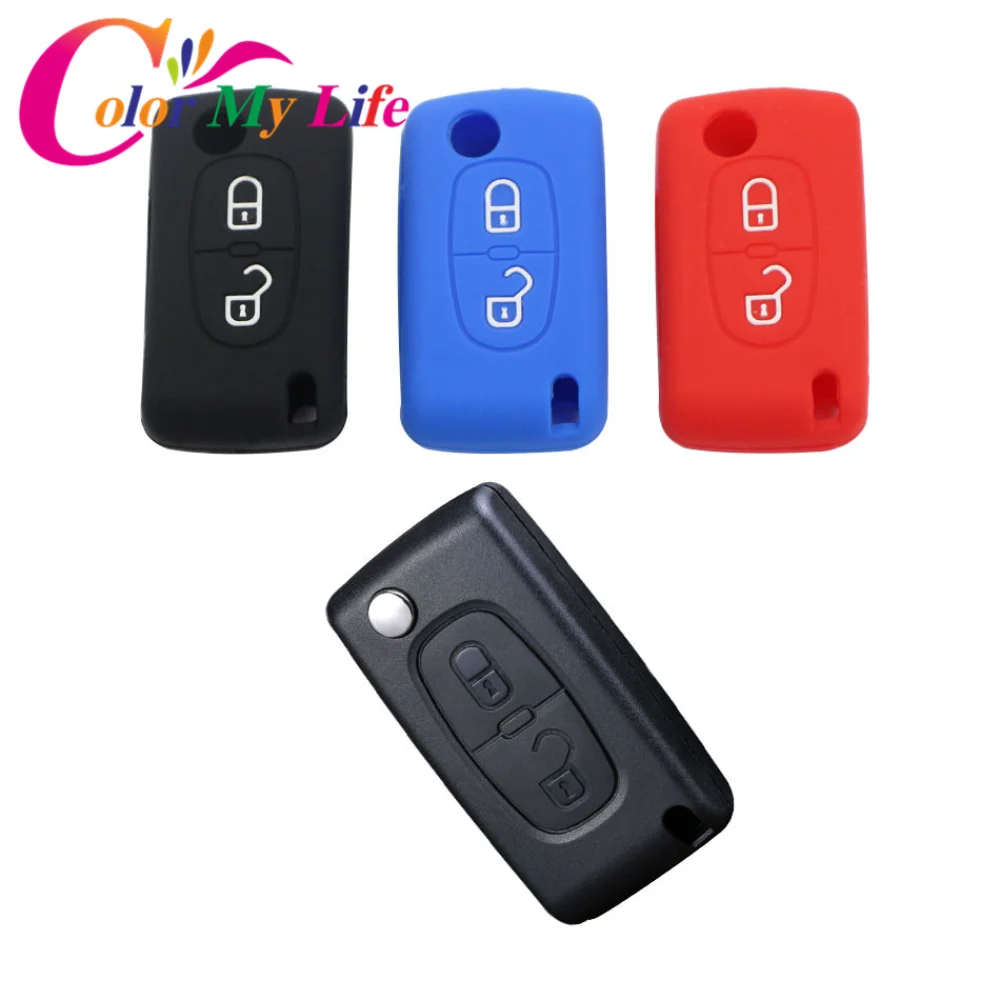 Color My Life 2 Button Car Silicone Remote Key Holder Cover Bag Case Fob for Peugeot 107 207 307 307S 308 407 607 Accessories