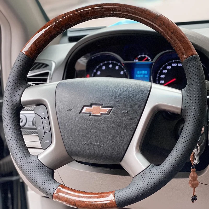 Wood-Grain leather Steering Wheel Cover for Chevrolet 2008-2013 Silverado 1500 2500 3500 Tahoe 2007-2014 Suburban Avalanche 1500