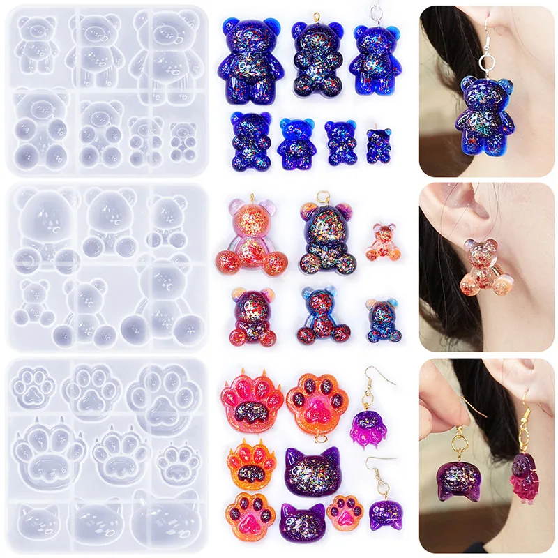 3D Bear Epoxy Resin Silicone Molds Animal Silicone Molds for Casting Craft DIY Crystal Epoxy Resin Bear Earring Keychain Mold