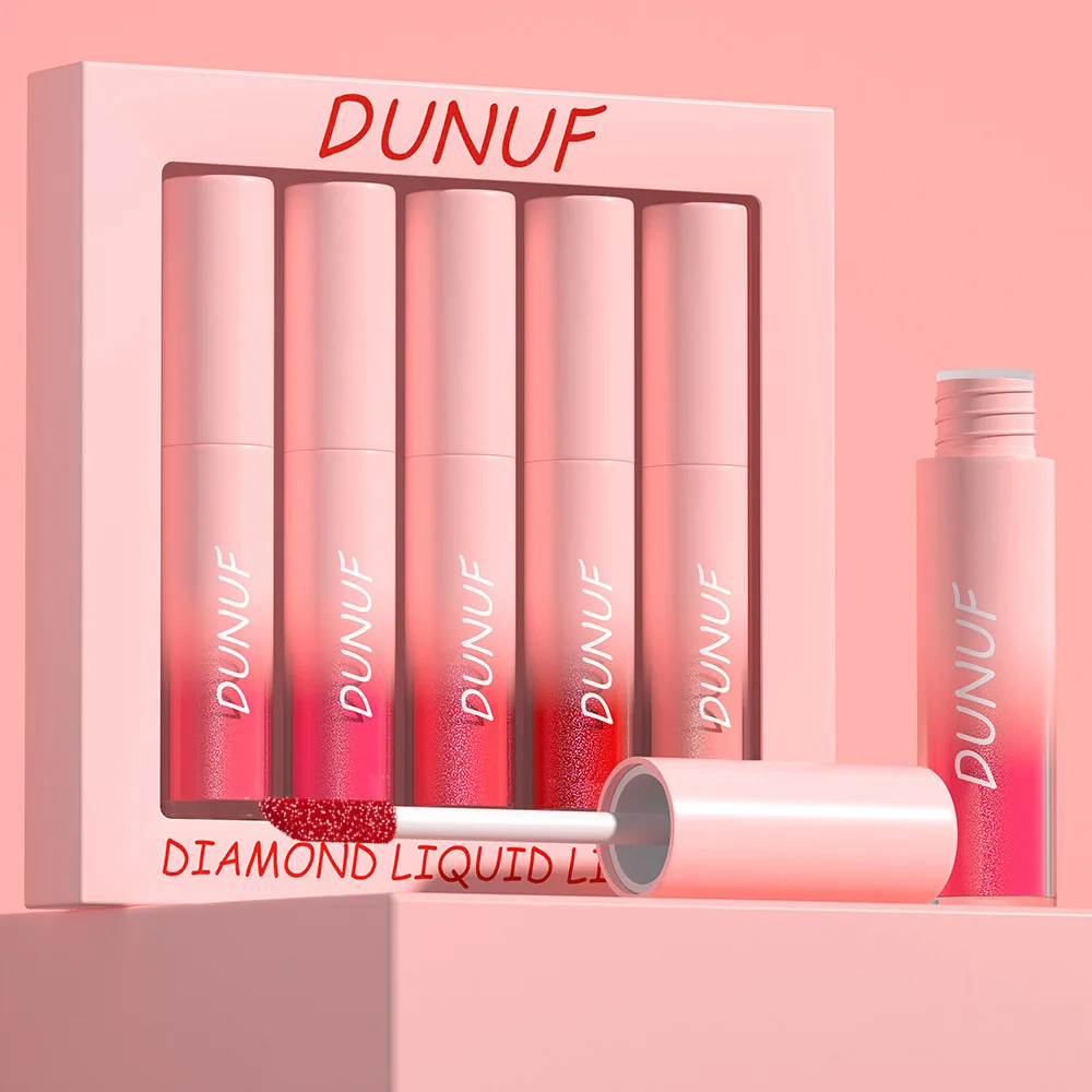 5 Farben/Set Diamant flüssigen Lippenstift bilden feuchtigkeit spendende dauerhafte lila funkelnde wasserdichte Glitzer Lip gloss Lippenstift Make-up