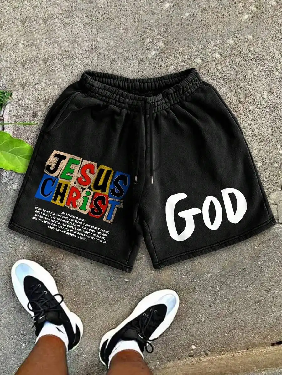 

Mens Solid Color Drawstring Waist Loose Casual Sports Shorts