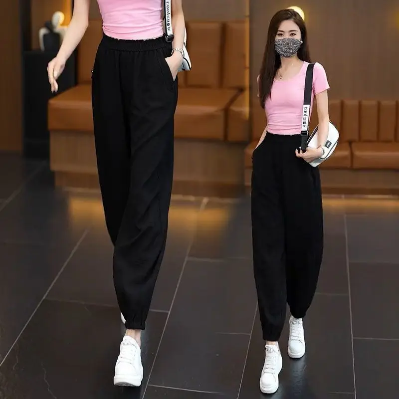 

Ice Silk Quick Dry Summer Thin Breathable Nine Points Loose Fashionable Casual Pants High Waist Loose Lantern Style Trousers