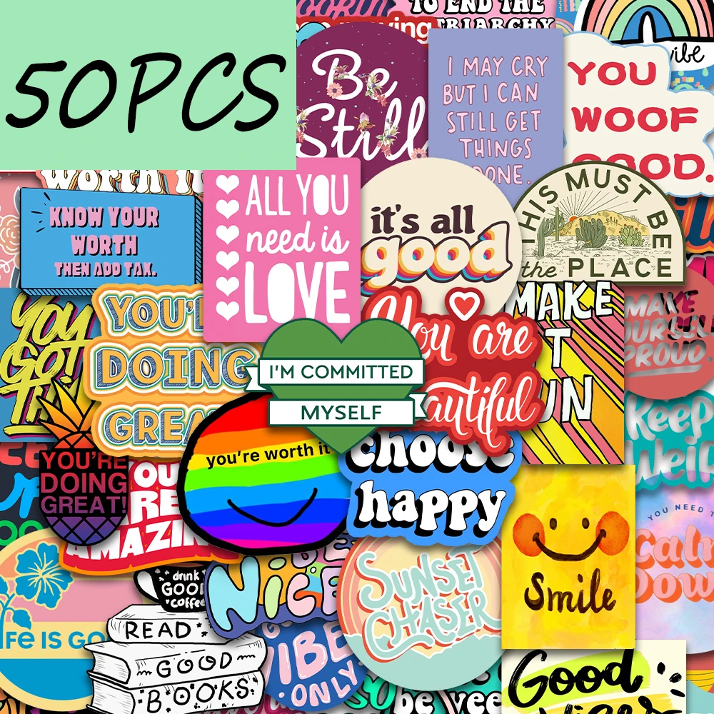 50PCS English phrase graffiti stickers, suitable for decorating mobile phones, books, thermos cups, waterproof stickers