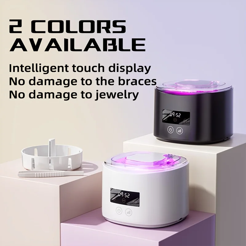 50KHz Ultrasonic Cleaner w/ Drain Basket & Tweezers, USB Rechargeable for Dentures Retainers