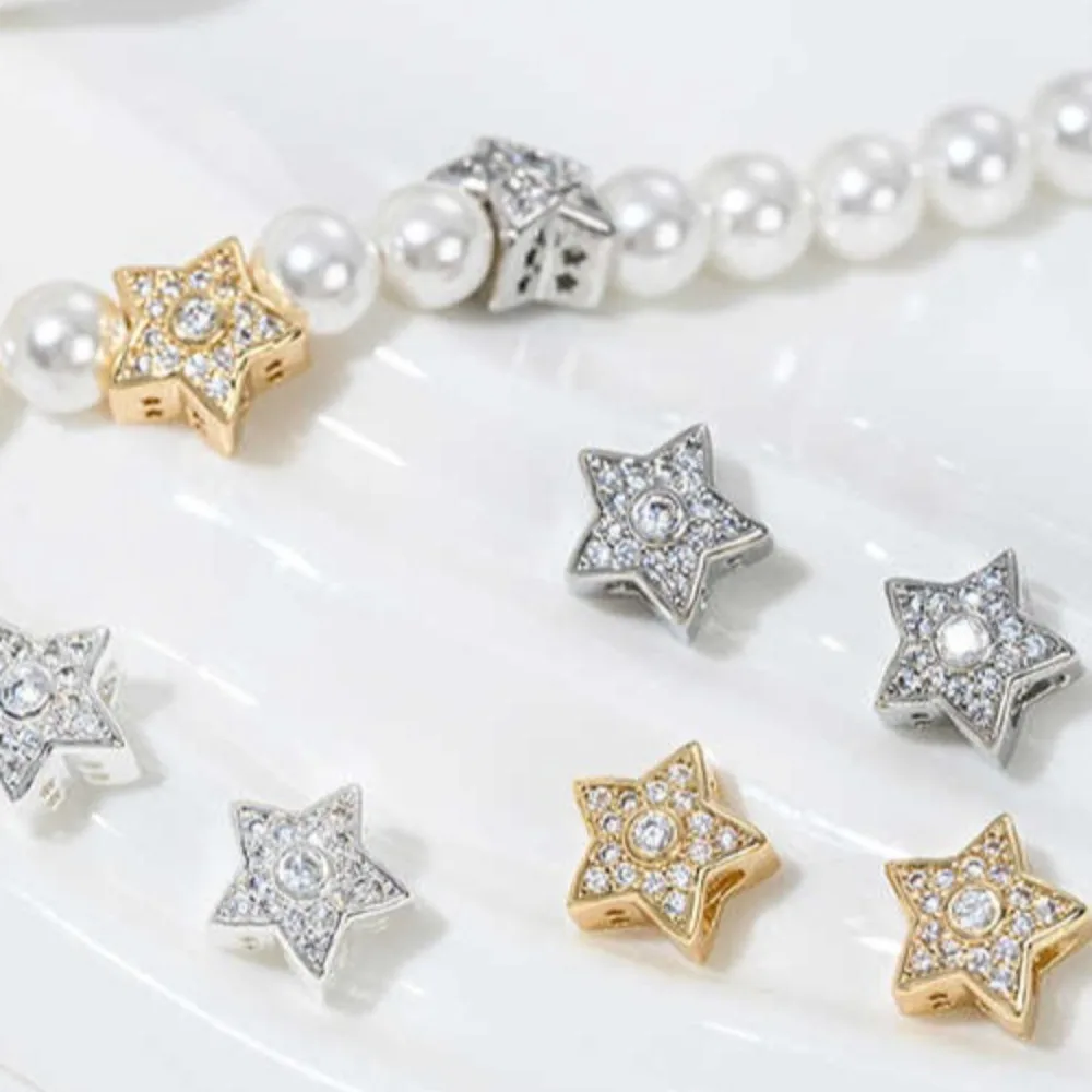 

Zircon Copper Bead 14K Gold Color Pentagram Bead Diaphragm DIY Handmade Beaded Bracelet Necklace Jewelry Accessories