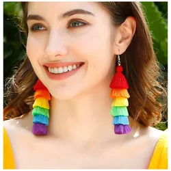 Bohemian Colorful Fringe Tassel Earrings For Women Rainbow Layered  Long Drop Dangle Earrings Handmade Braid Party Jewelry