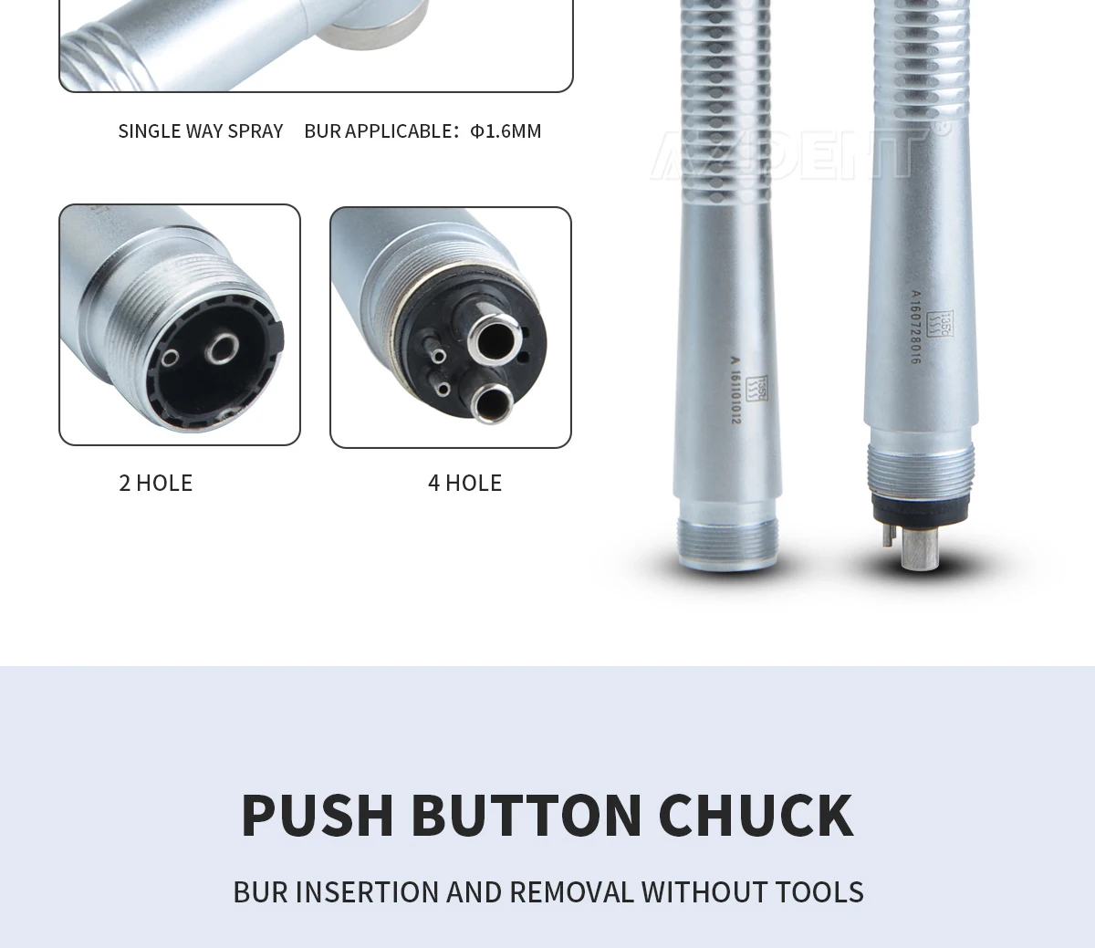 AZDENT Dental High Speed Handstück Standard Kopf Push Button Single Way Spray Zahnmedizin Medizinische Turbine Handstück – Detail 4