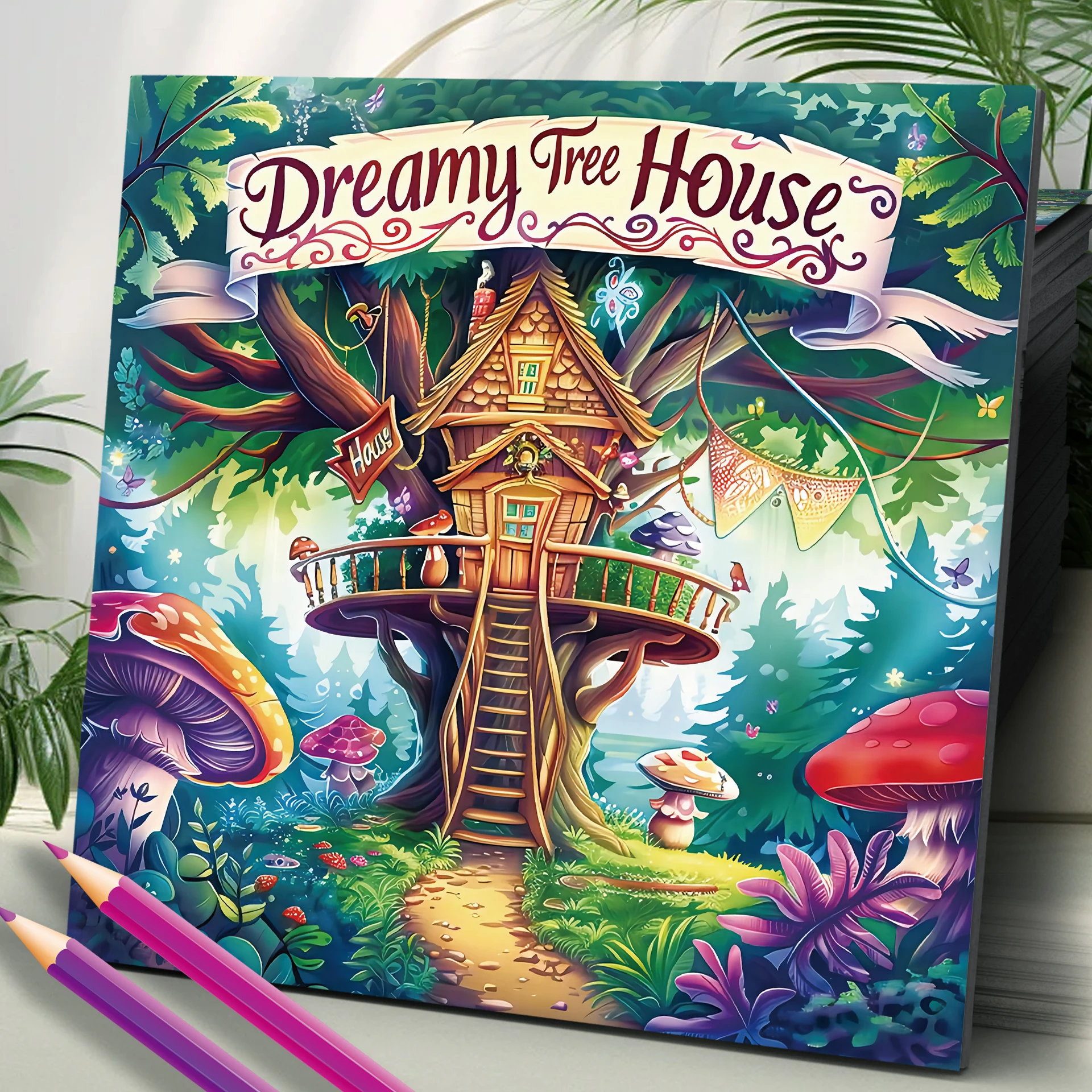 Dream Tree House Coloring Book 20 Page Gift For Birthday Party Relieve Stress Kill Time Graffiti Painting Drawing Art Book