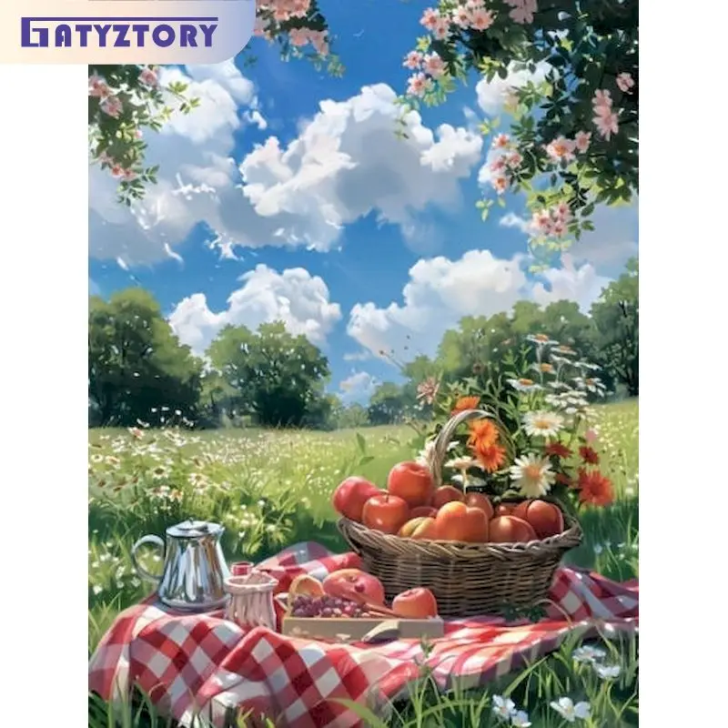 40x50cm Picknick Malen nach Zahlen Bild Ausmalen nach Zahlen Landschaftsmalerei für Malerei Dekor Malerei auf Leinwand