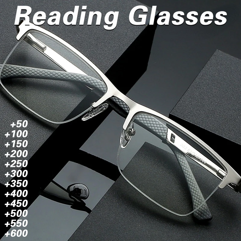 Men\'s Reading Glasses +0.5 To +4.0 Business Reading Lens Metal Frame Optical Anti Blue Light Presbyopia Glasses with Class