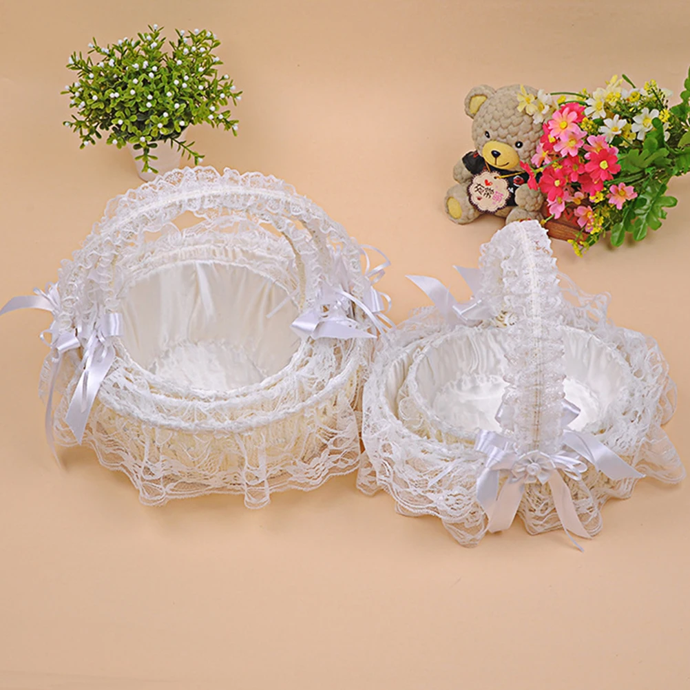 

Petal Basket Flower Girl with Handle Wedding Baskets Bridesmaid for Elegant Wicker