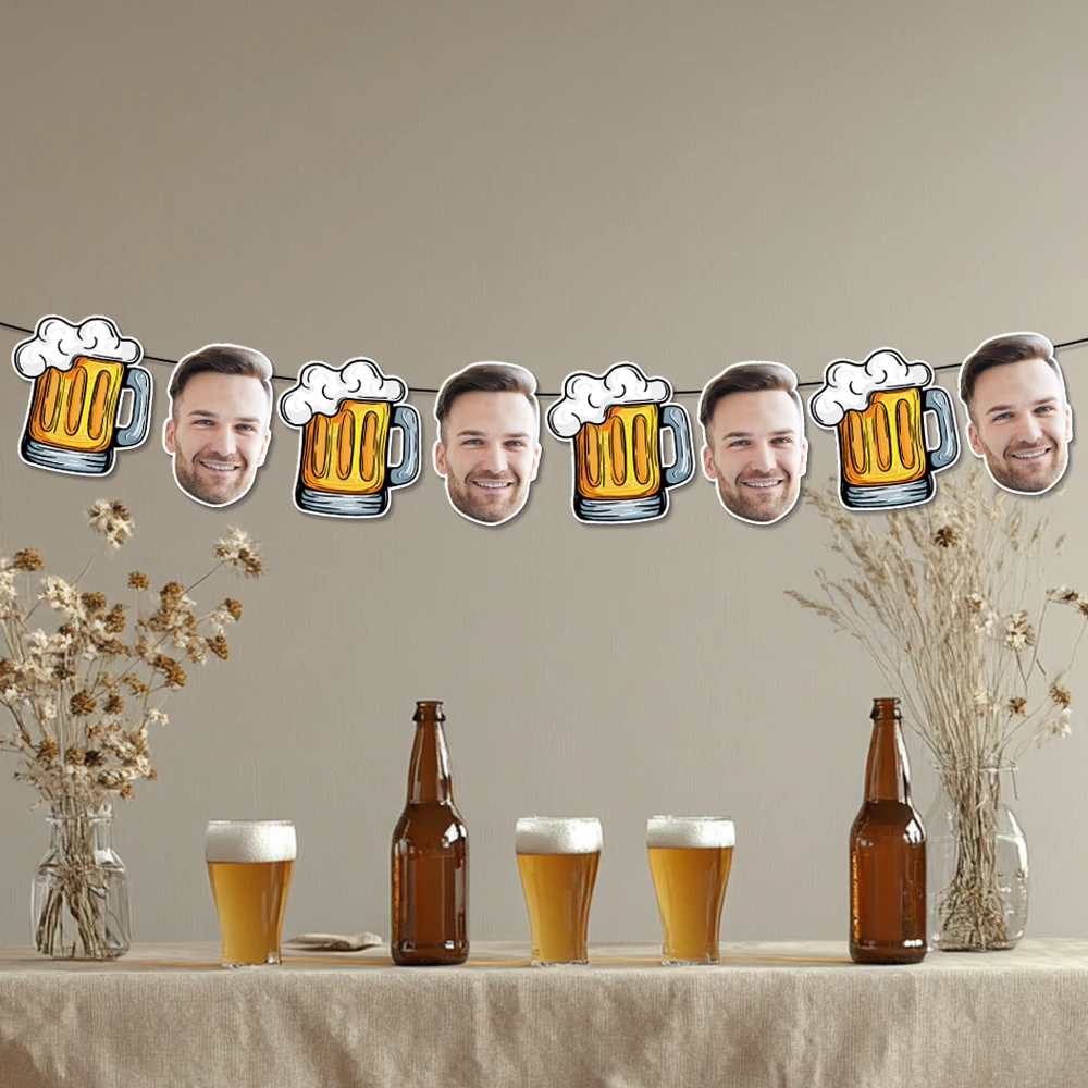 Benutzerdefinierte Bier Thema Party Banner personalisierte Gesicht Papier Hängegirlande für Erwachsene Geburtstag Party Dekoration Jubiläum liefert