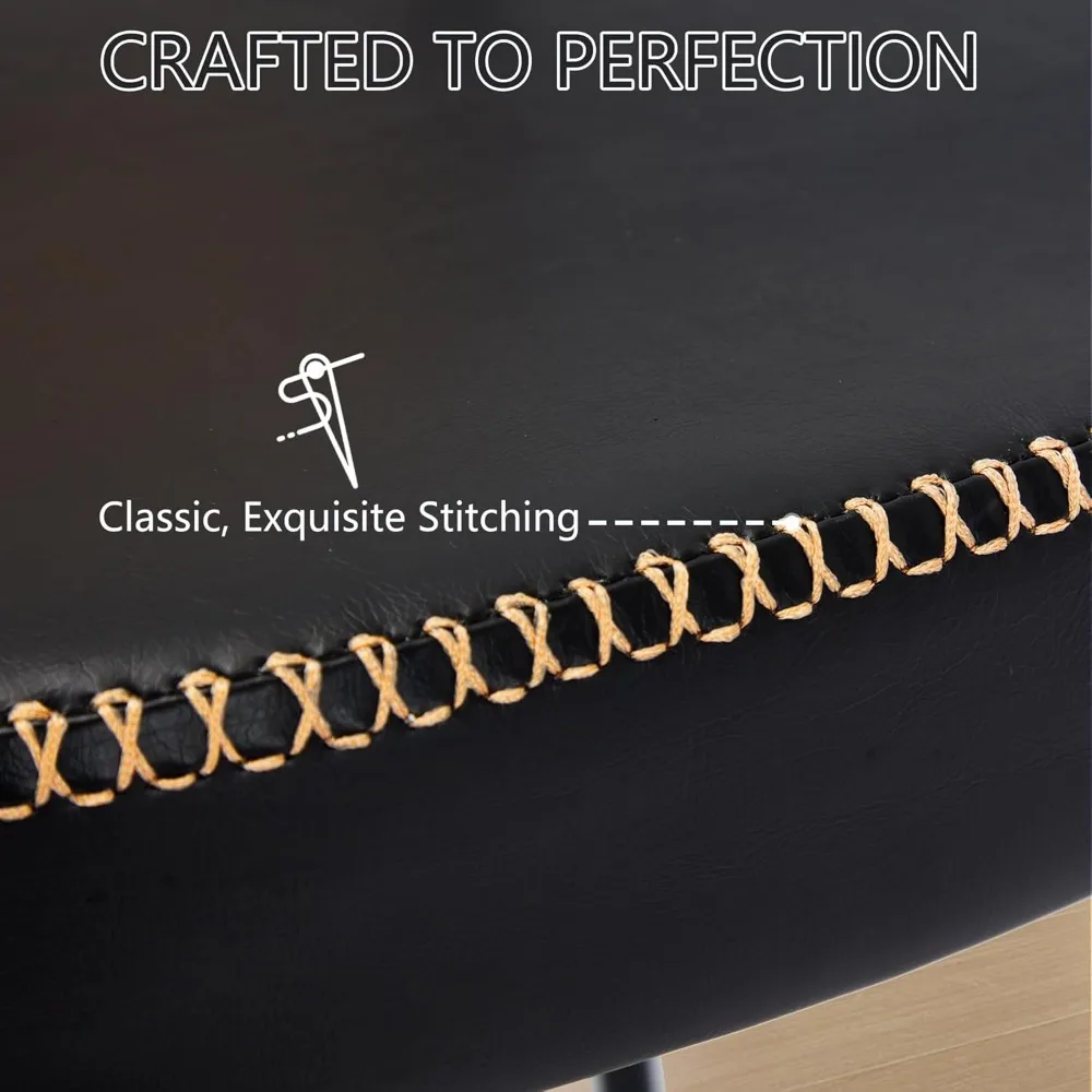 Rattan Dining Chairs Set of 2, Black Leather Upholstered Dining Chairs with Rattan Cane Back, Mid Century Modern Dining Room