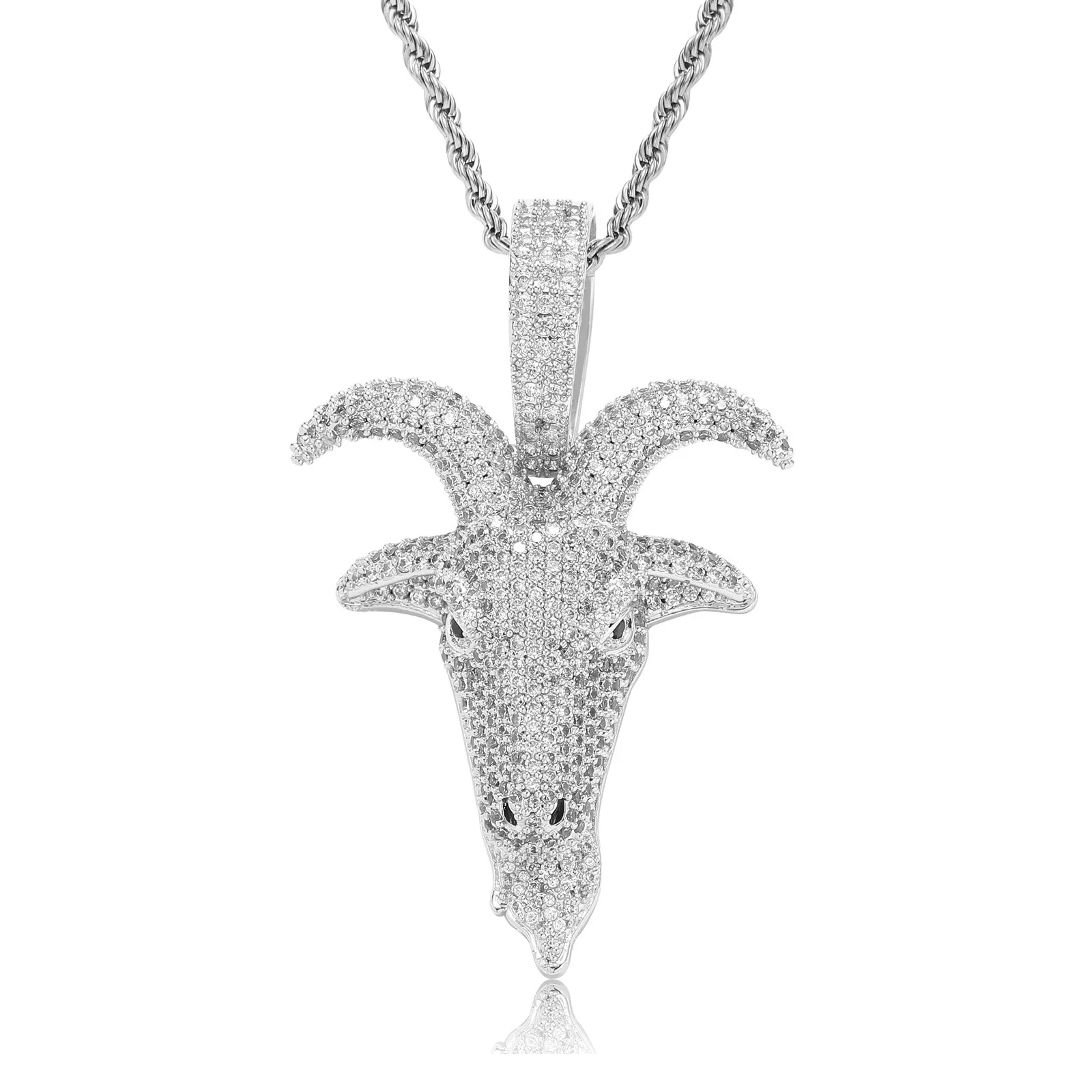 Luxury Goat Pendant Necklace With Micro Paved Zircon Stones Animal Hip HopJewelry Cool Rap Accessory Gift For Men High Quality