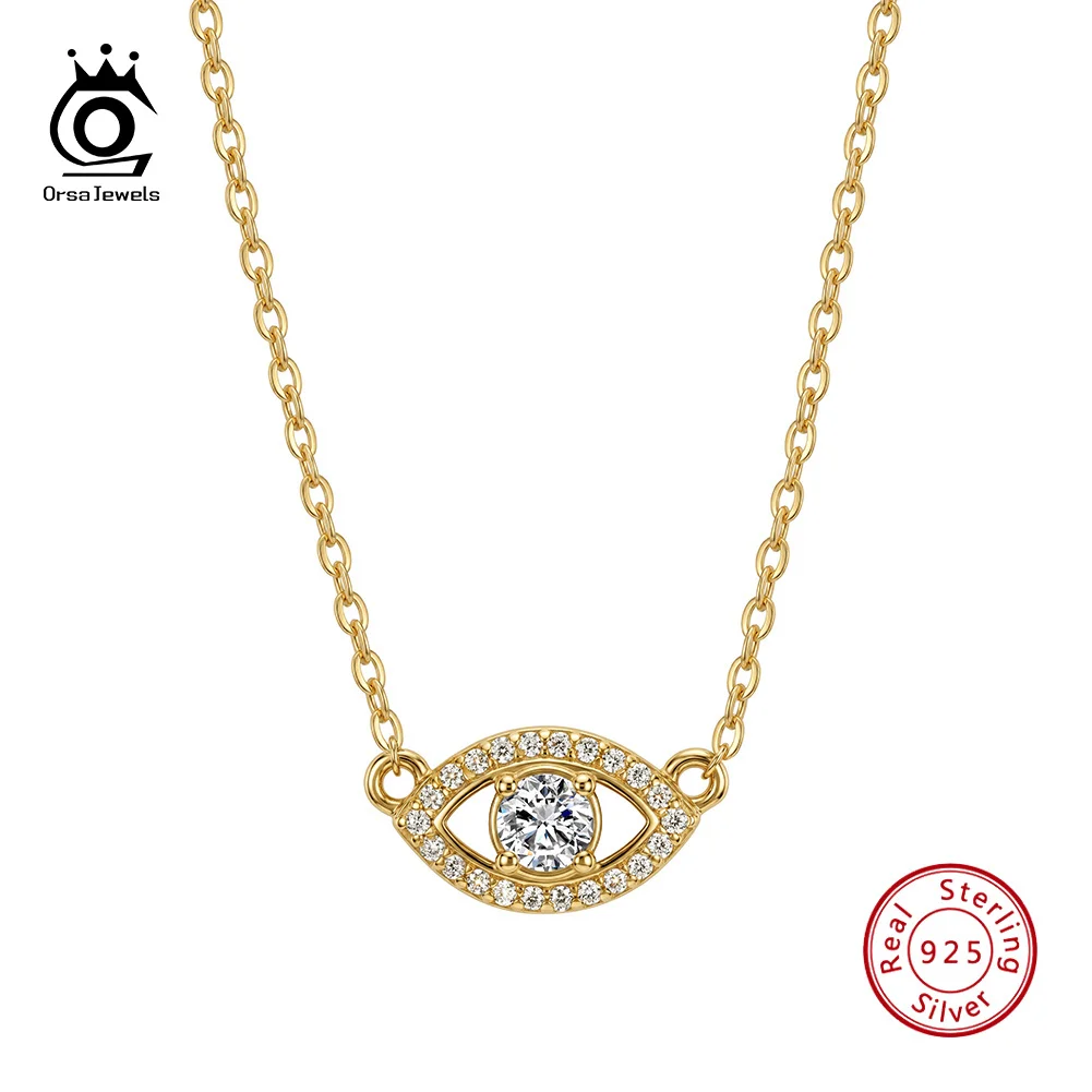 ORSA JEWELS Original D Color Moissanite Necklace 925 Sterling Sliver Shiny Eye Pendant Choker Chain Women Fine Jewelry SMON24