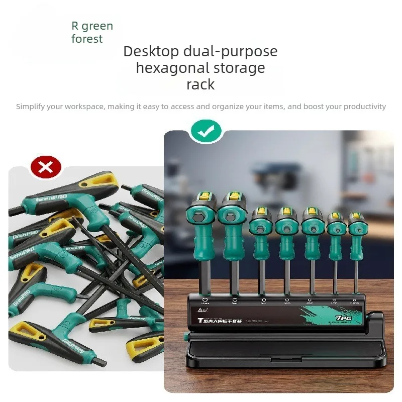 Hexagonal Wrench T-Shaped Handle Kit,  Internal Hexagonal Wrench Kit, With Storage Rack, Long Handle, Used For Car Maintenance