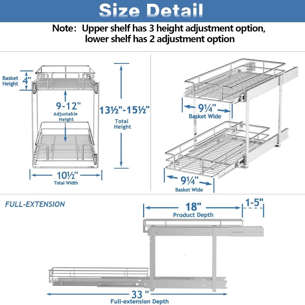 منظمات خزانات قابلة للسحب شديدة التحمل للتخزين الفعال: أرفف منزلق عميقة بعرض 10.5 × 18