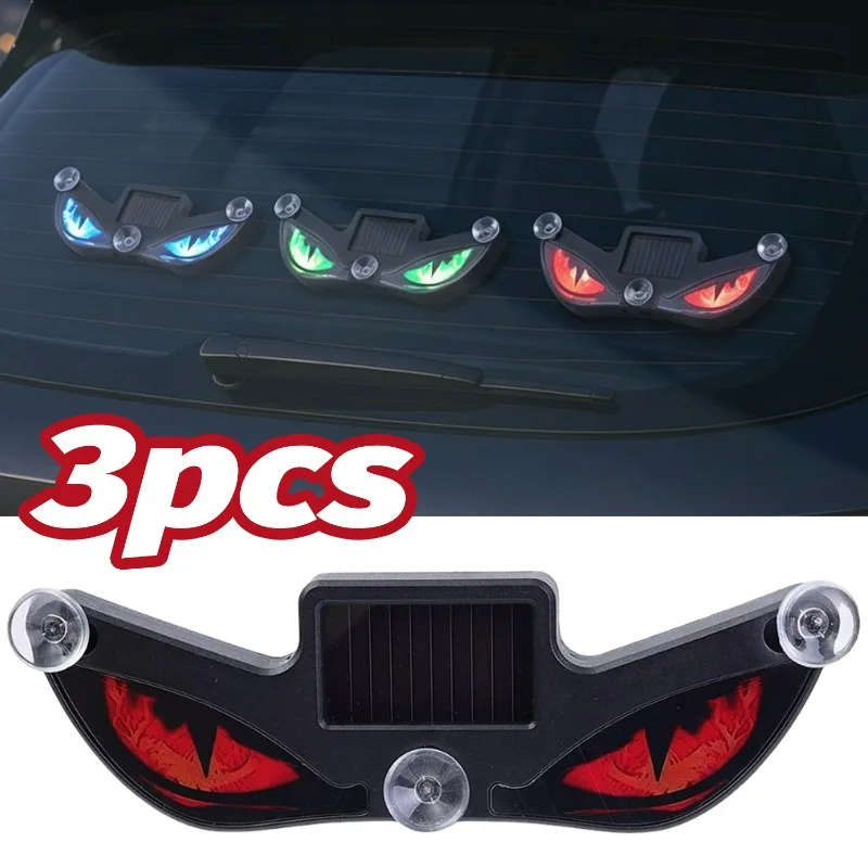 Car Flashing Light Devil Eye Solar Vibration Sensor LED Strobe Lamp Suction Cup Fixed Window Decor Auto Safety Warning Indicator