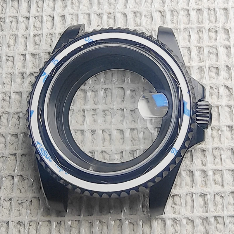 Caixa preta de 40 mm para movimento NH34 35 36 8215, mostrador de 28,5 mm, parte traseira de vidro safira, transparente à prova d'água