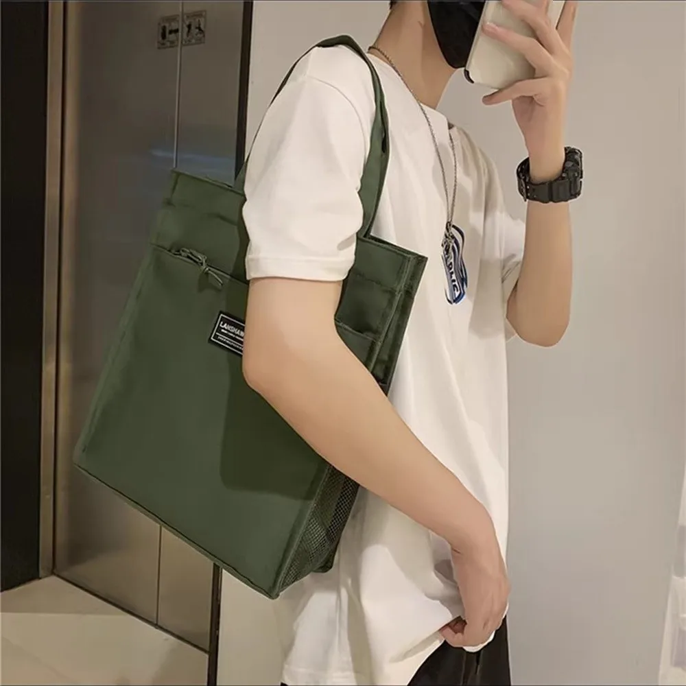 

Casual Male Commuting Tote Bag Oxford Cloth Large Capacity Canvas Shoulder Bag Waterproof Fashion Lightweight Handbag School