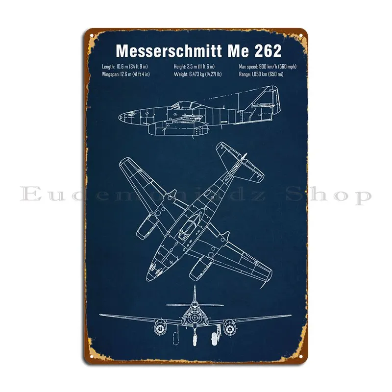 Me 262 Jet Fighter Metal Sign Club Plaques Wall Decor Printed Pub Tin Sign Poster