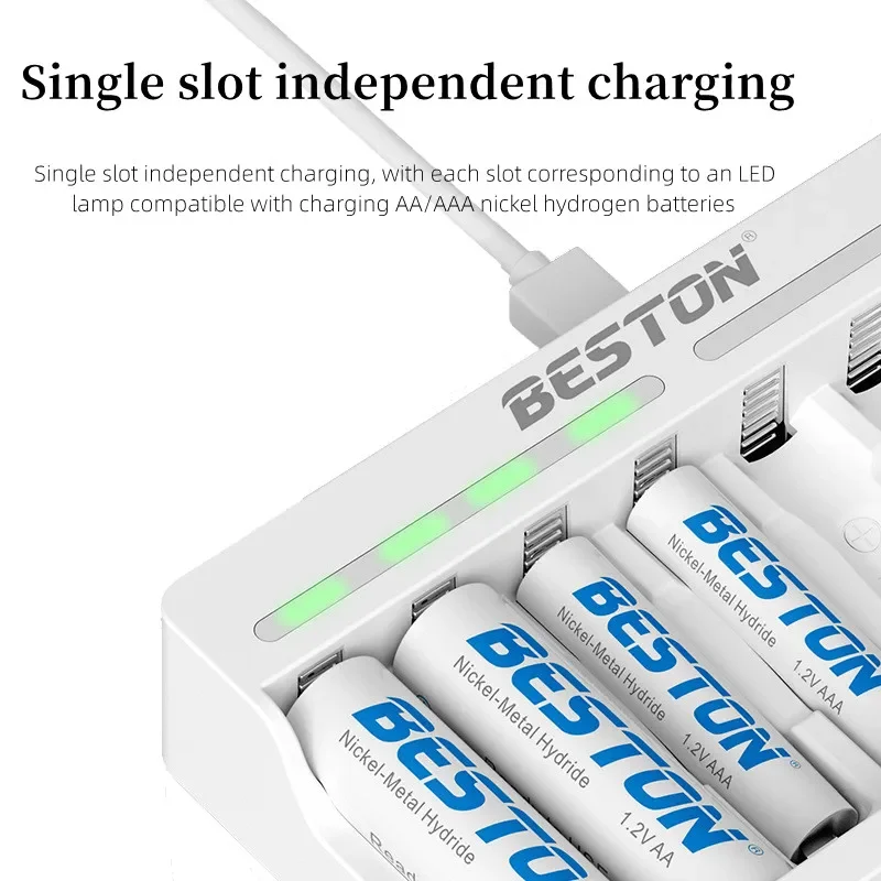 8-slot USB Individual Battery Smart Charger with 5V 2A Fast Charging Function 1.2V for Ni-MH Ni-CD AA AAA Rechargeable Batteries