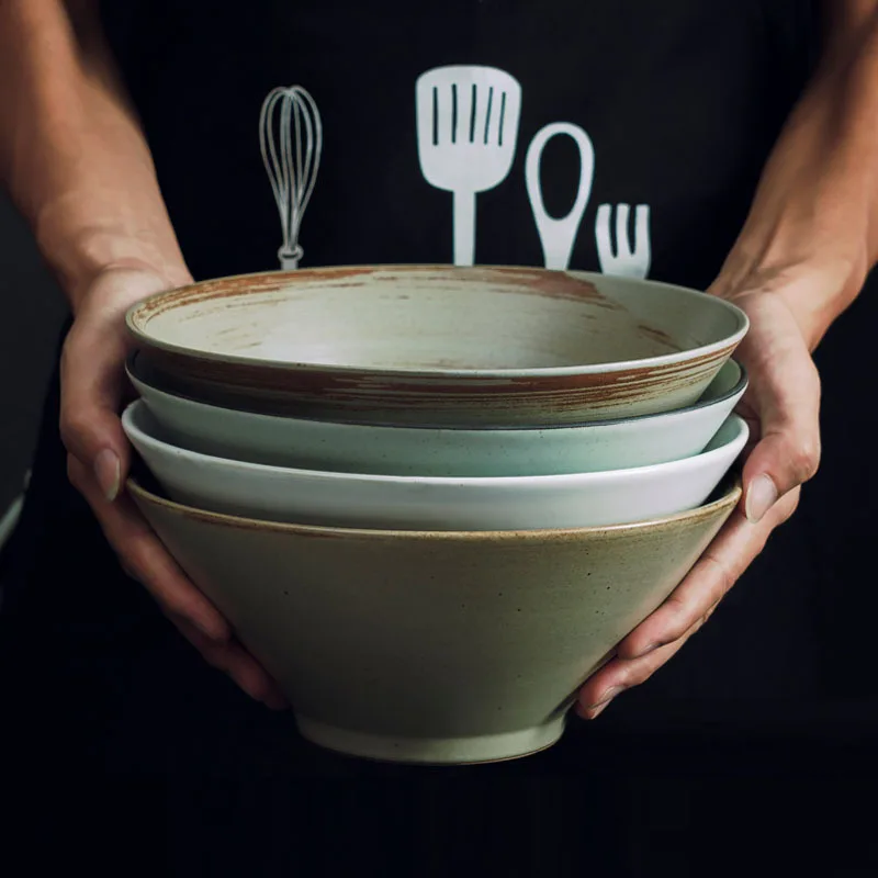 

Japanese Handmade Stoneware Noodle Bowl Thickened Large Soup Bowl Jingdezhen Ceramic Tableware