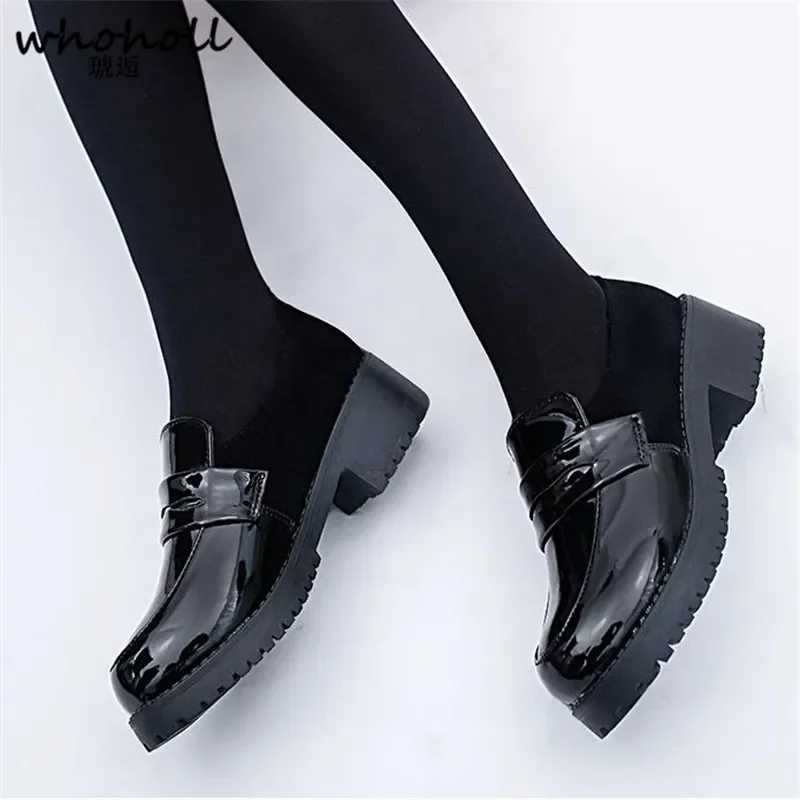 WHOHOLL-Botas de sirvienta Lolita para mujer, zapatos de cuero con punta redonda, uniforme de escuela secundaria JK japonés, Cosplay de Anime Kawaii