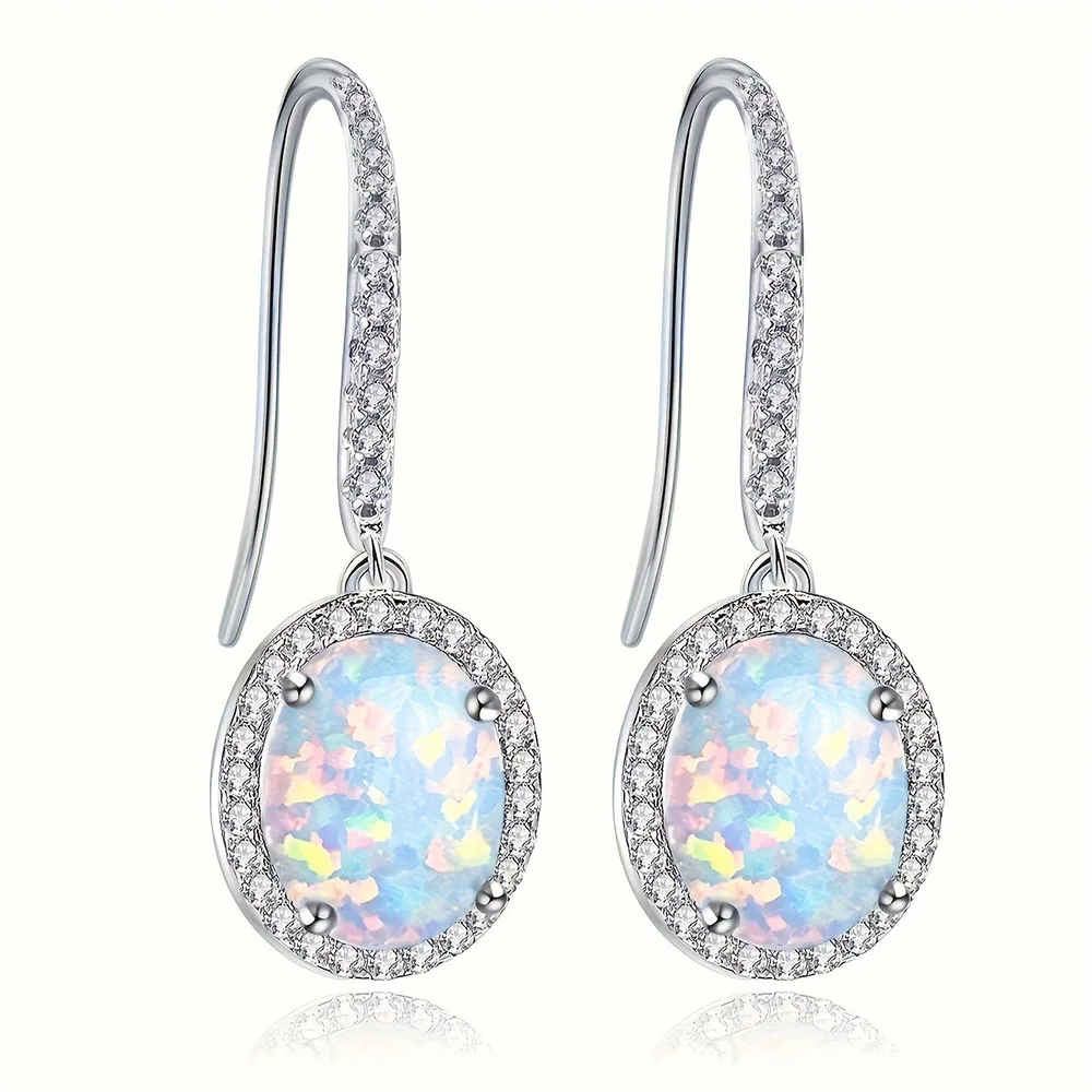 

Apexelle Trendy Jewelry Copper Earrings For Women Oval Opal Zircon Hook Drop Earrings Daily Wear Exquisite Jewelry