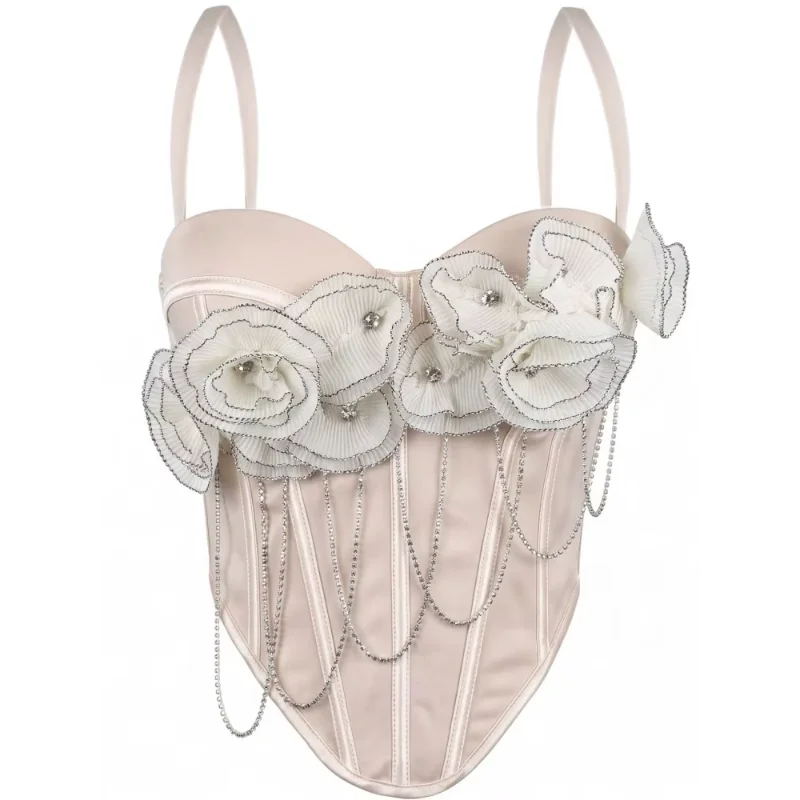 Rhinestones Female Corset Top Women Camis Nightclub Pearls Short Chest Binder Sexy Camisole Mujer Lingerie Tube Bra Debardeur