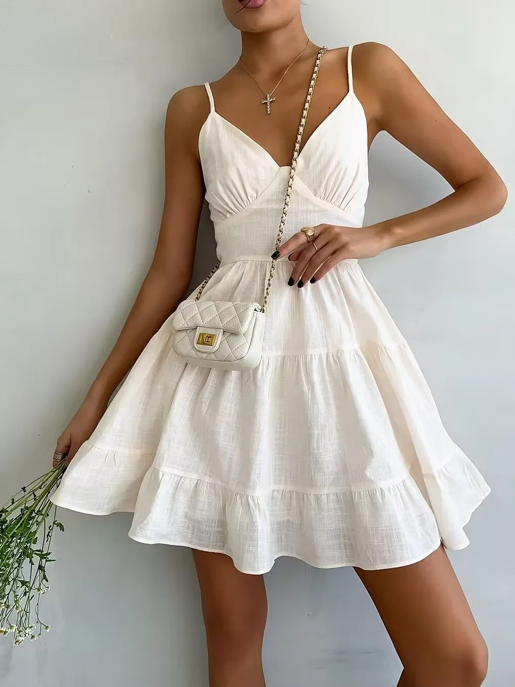 

100% Cotton Suspender Dress European and American 2025 Summer Sleeveless Sexy Slim Sexy Suspender Dress