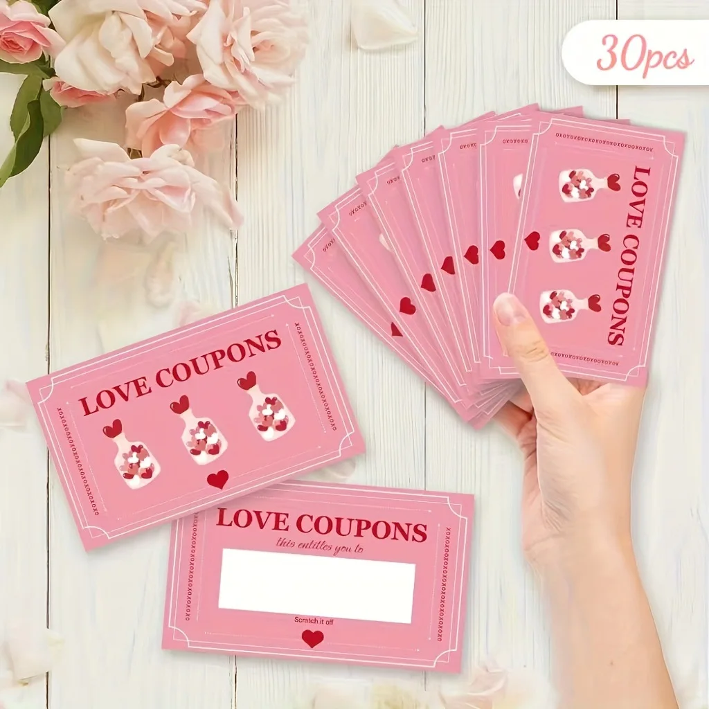 30-100PCS Valentine's Day Scratch Cards Cards Coupons of Love Words Valentine's Day Paper Scratch Cards Valentine's Day Gifts view 3