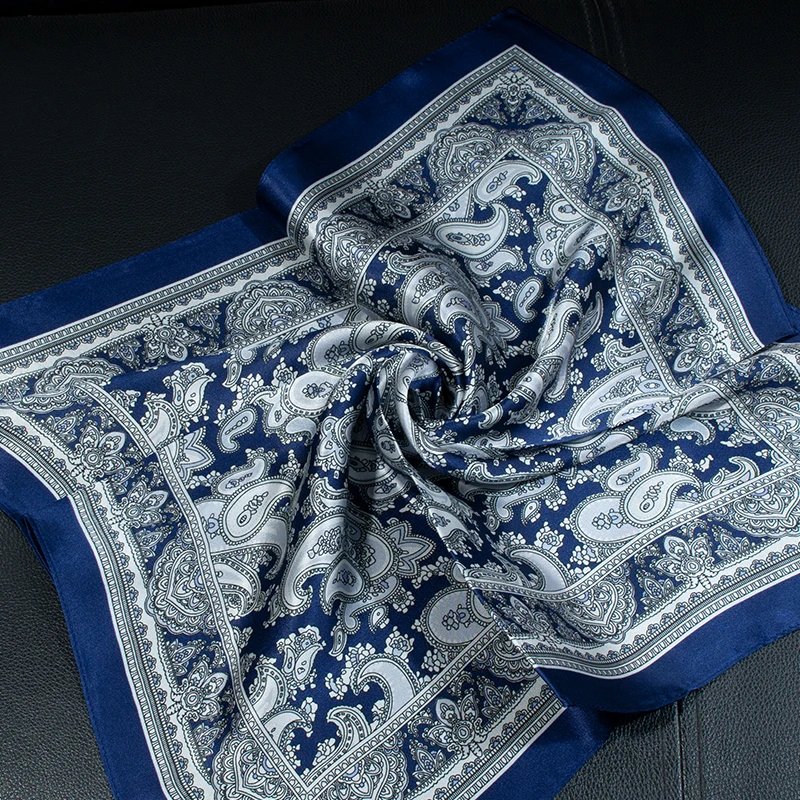 

Classic Navy Paisley Mulberry Silk Small Square Scarf Ultra Soft Skin-friendly for Work Dinner Family Gathering Holiday Gift