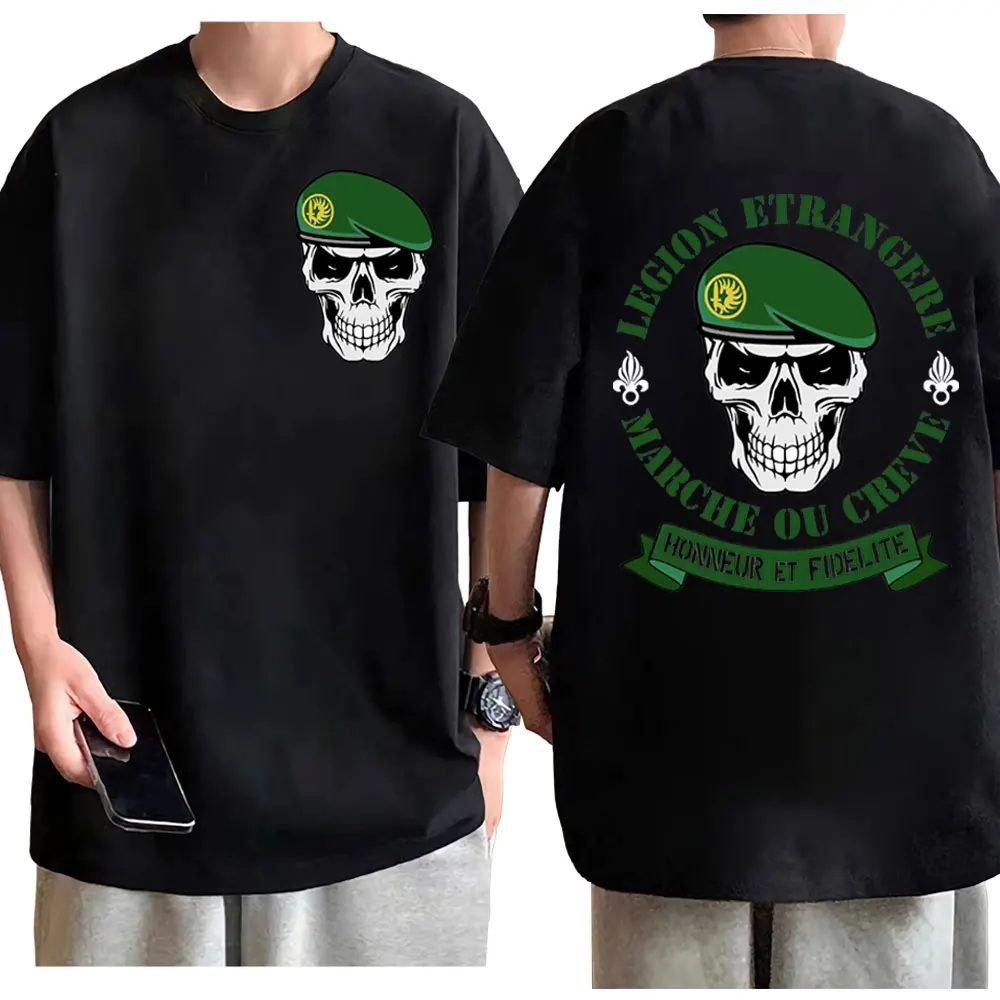 

France Foreign Legion 2 Rep Skull Graphic T Shirts Men's Oversized Vintage Short Sleeve T-shirt Harajuku Gothic Fashion T-shirts