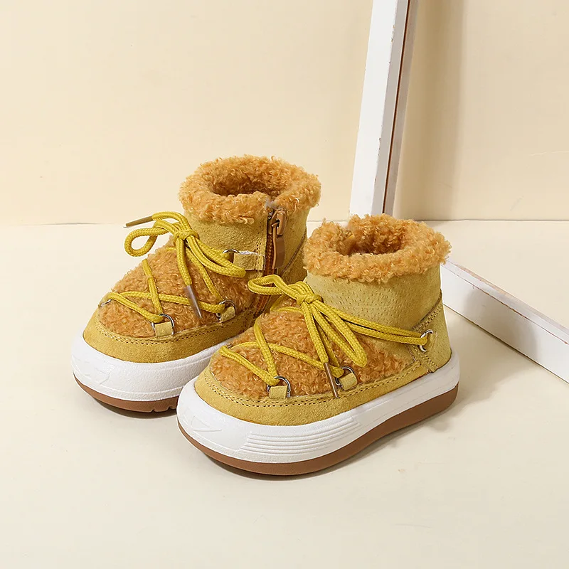 Baby Winter Warm Snow Boots Boys Thicken Wool Inside Cotton Shoes Girls Cute Fashion Short Boots Toddler Winter Shoes