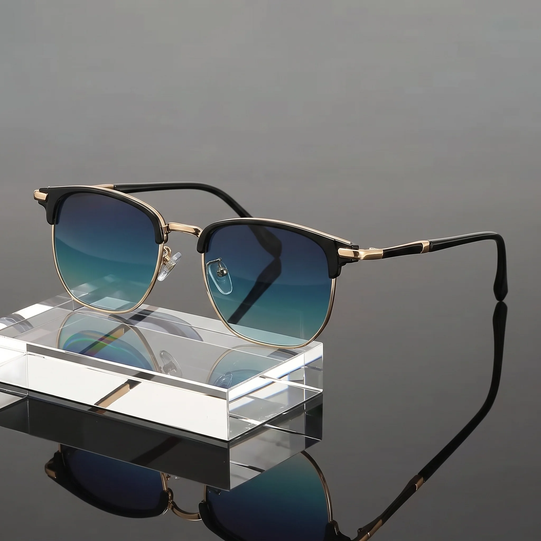 1 pair of fashionable new square classic style unisex sunglasses, half-frame high-end trendy hip-hop metal stylish sunglasses, s