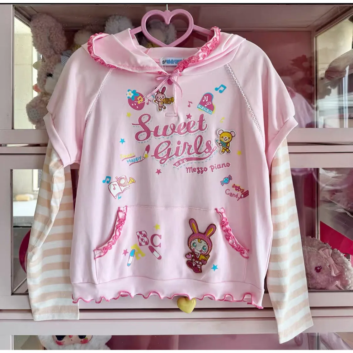 2026 japonês kawaii dos desenhos animados impresso t-shits feminino manga longa rendas y2k colheita topos outwear meninas 2000s vintage t camisas outwear