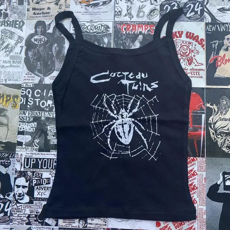 Aesthetic Goth spider web Y2K style Crop Tops T-shirt Short Sleevle Vest Tees Harajuku Streetwear Suspenders Women Clothes shirt