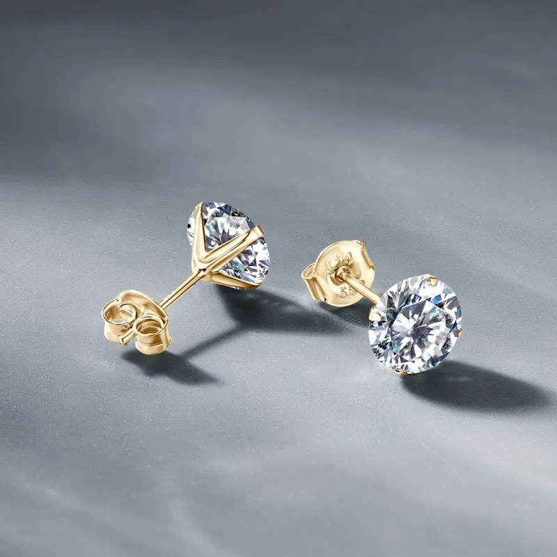 Anziw Solid Gold 14K Earrings Classic 3mm/4mm/5mm/6mm D Color Round Cut Moissanite Stud Earrings for Women Men Jewelry Certified