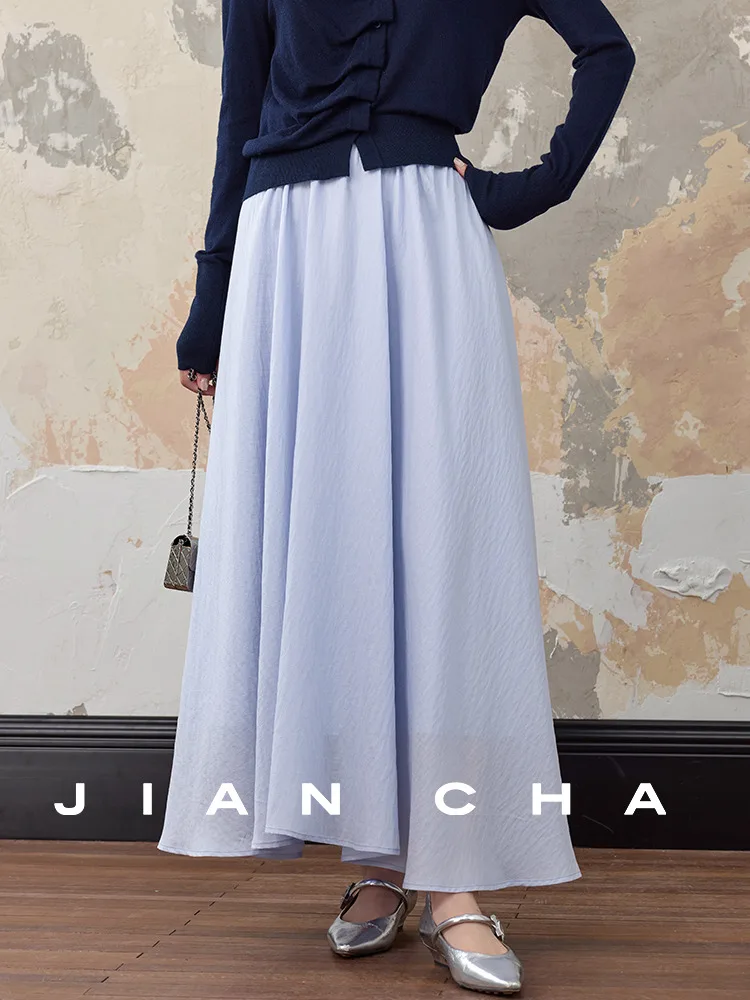 

Jiancha Parisian Inspired A-Line Half Skirt Umbrella Skirt Loose Fit Draped Genteel Daily Wear High Waist Silk Blend