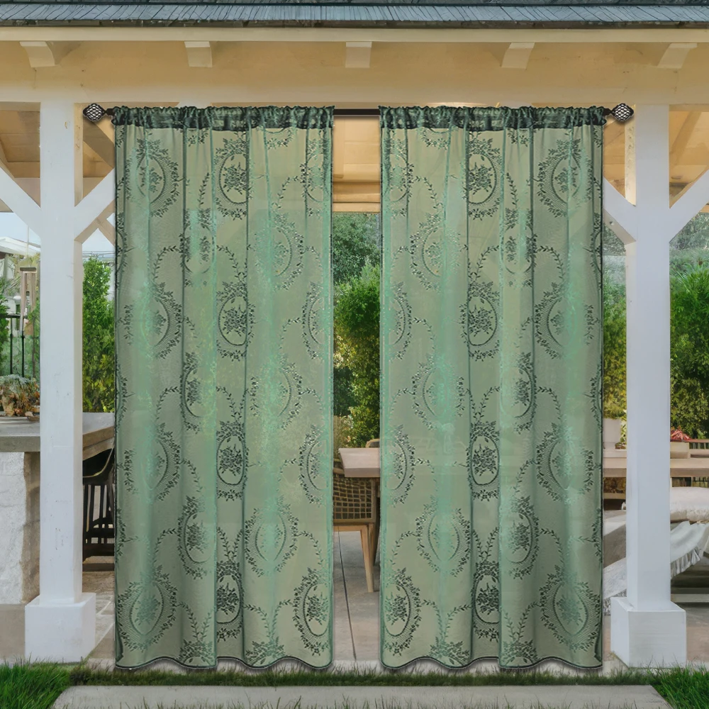 A Piece of Chinese-Style National Flower Design Lace Trim Green Curtain, Featuring a Mirror Peony Flower Design That Exudes a Sense of