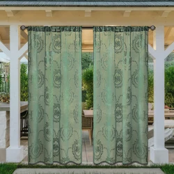A Piece of Chinese-Style National Flower Design Lace Trim Green Curtain, Featuring a Mirror Peony Flower Design That Exudes a Sense of Sophistication, Light-Filtering Panel Outdoor Decorative Sheer Curtain