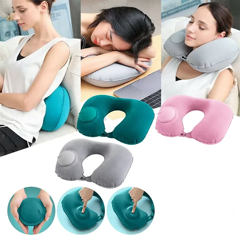 

U-Shaped Inflatable Travel Pillow Portable Air Neck Support Cushion Comfortable Sleeping Press to inflate pillow neck pillow