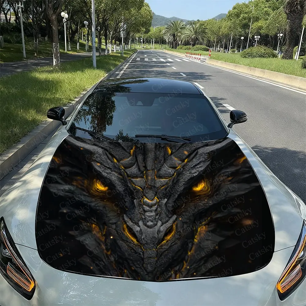 

Rock Dragon Print Hood Decal - PVC Material, Racing Car Body Vinyl Sticker, External Modification Decoration For Vehicle Exterio