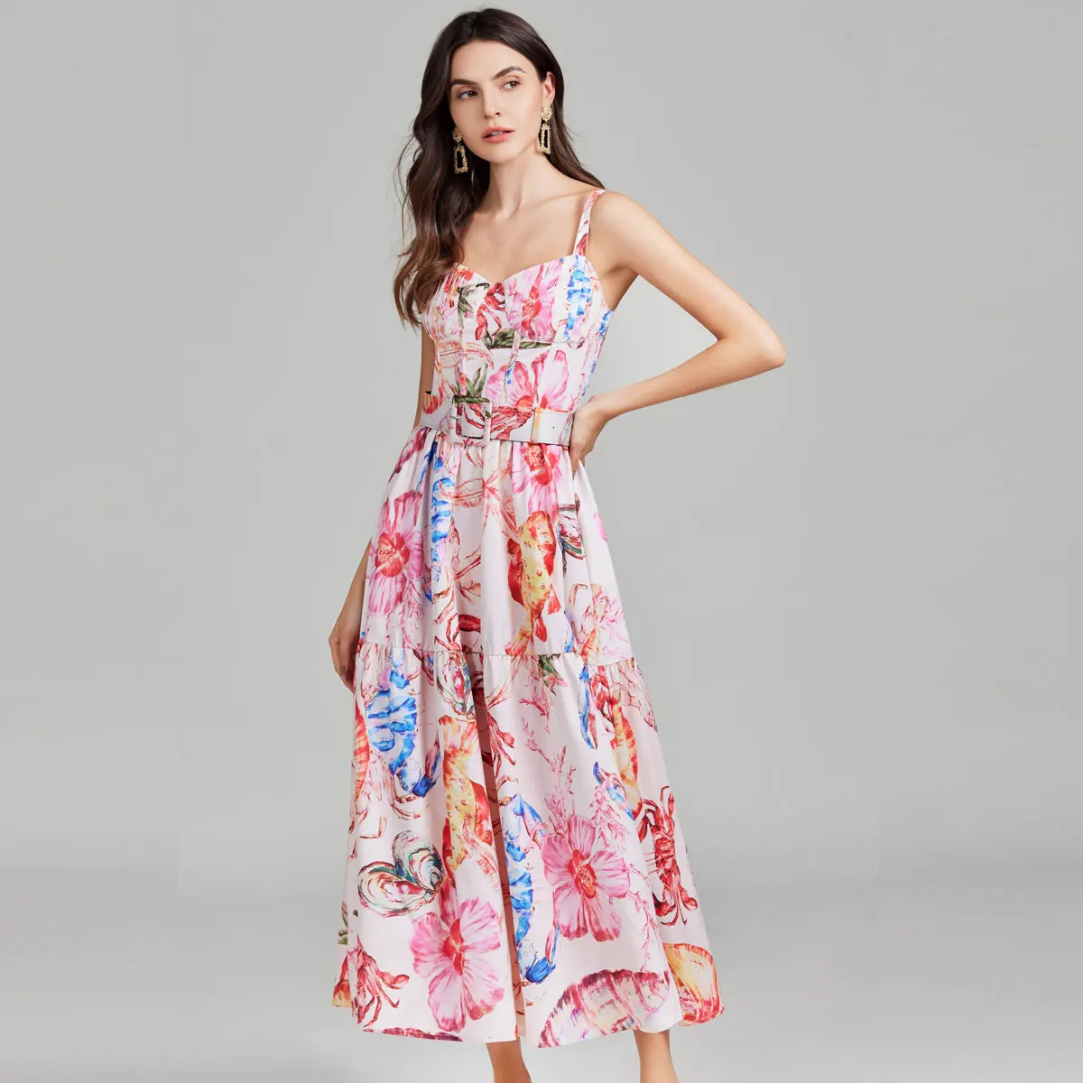 Vestido largo sin mangas y espalda descubierta para mujer, vestido bohemio con estampado Floral y cinturón antideslizante, informal, para playa y verano, 2024