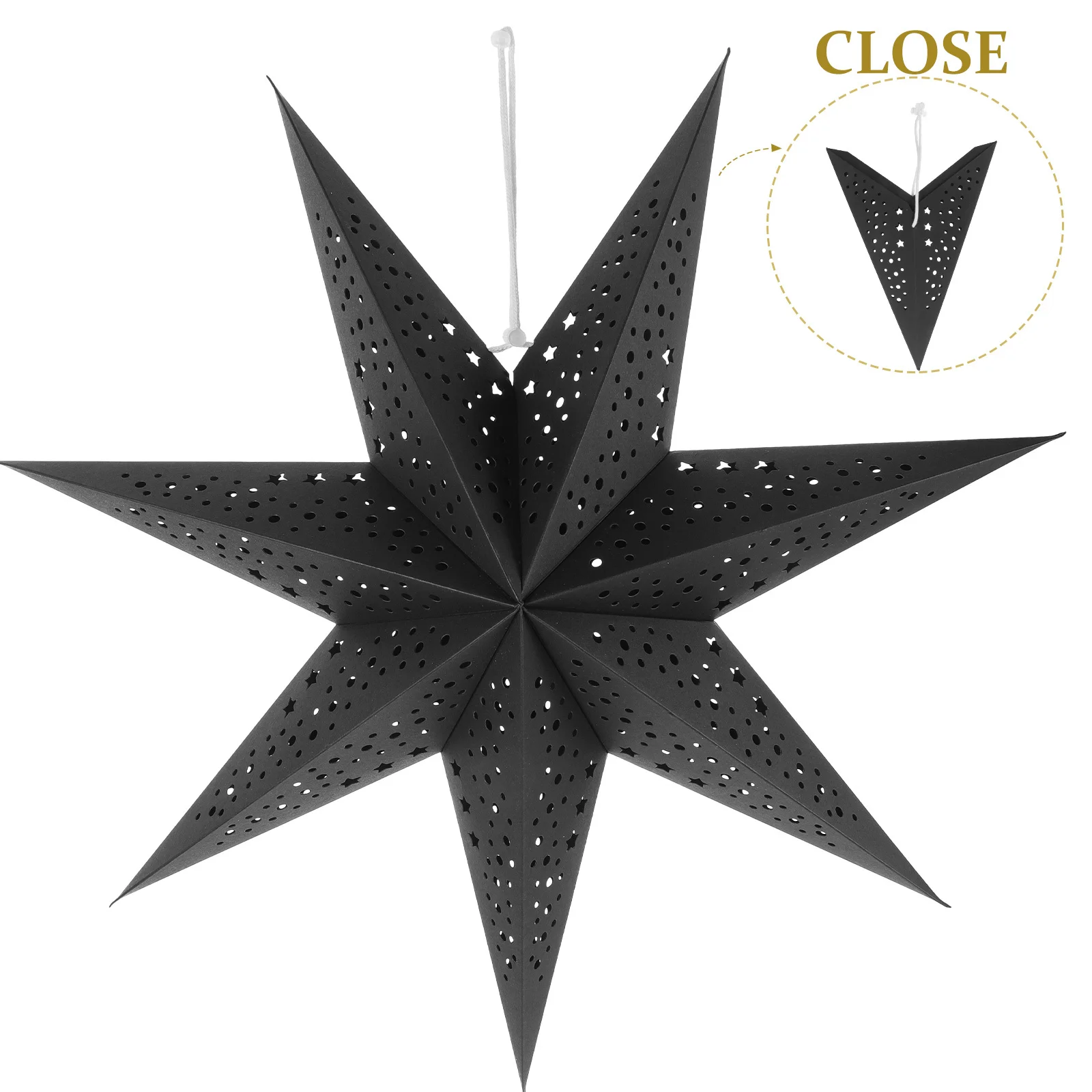 

3pcs 50cm Black Heptagon Paper Lantern Lampshade Xmas Decor Hanging Ceiling Light Cover Star Shaped Pendant Lighting Fixtures