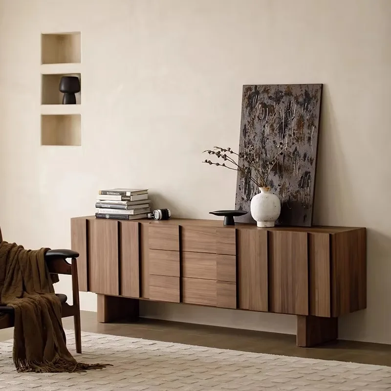 Walnut‑Tone Solid Teak Wood TV Stand, Nordic Elegant Luxury Storage TV Cabinet for Home Living Room Household Furniture
