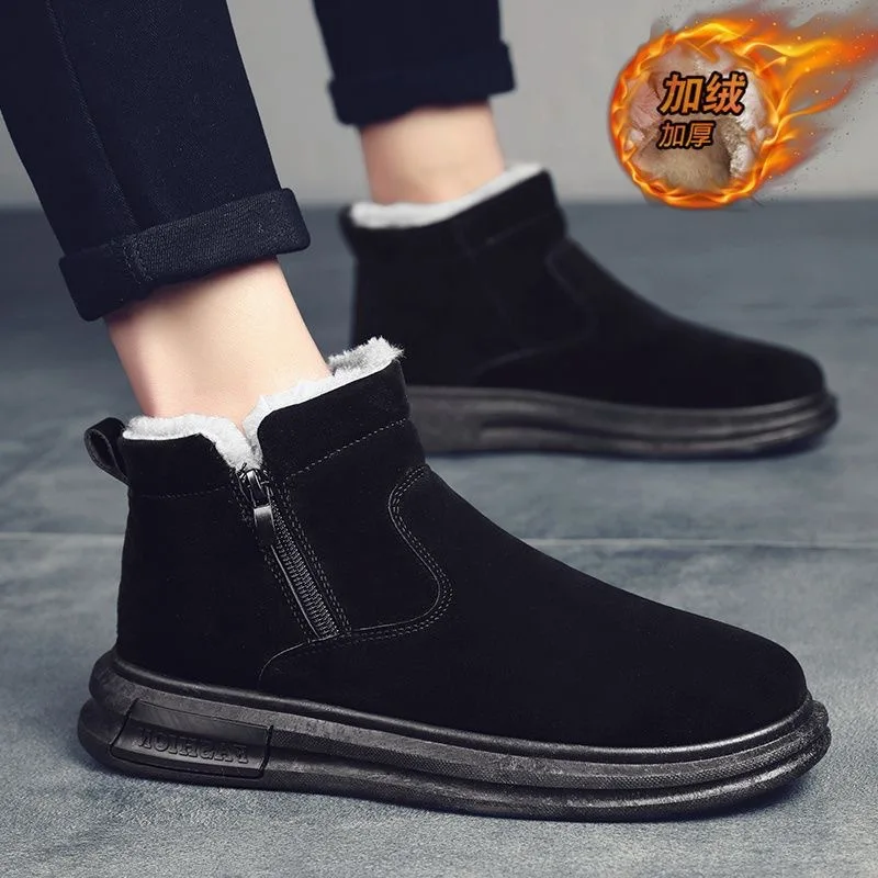 

Snow boots men's shoes 2025 winter mid top cotton shoes for outdoor warmth and thick velvet cotton shoes for cold protection