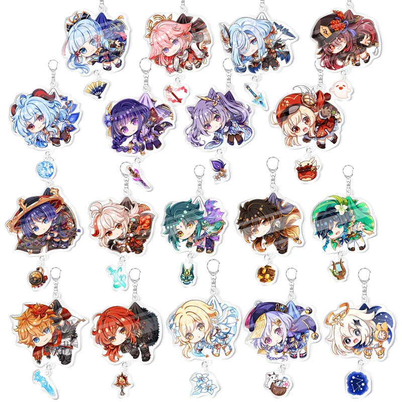 20pc/Lot Genshin Impact Keychain Anime llaveros Zhongli Venti Xiao Keli KeyRing Cute Bag Pendant chaveiro Jewelry Friends Gift